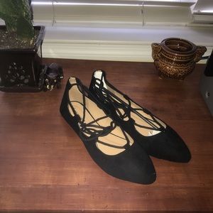 Black lace up flats